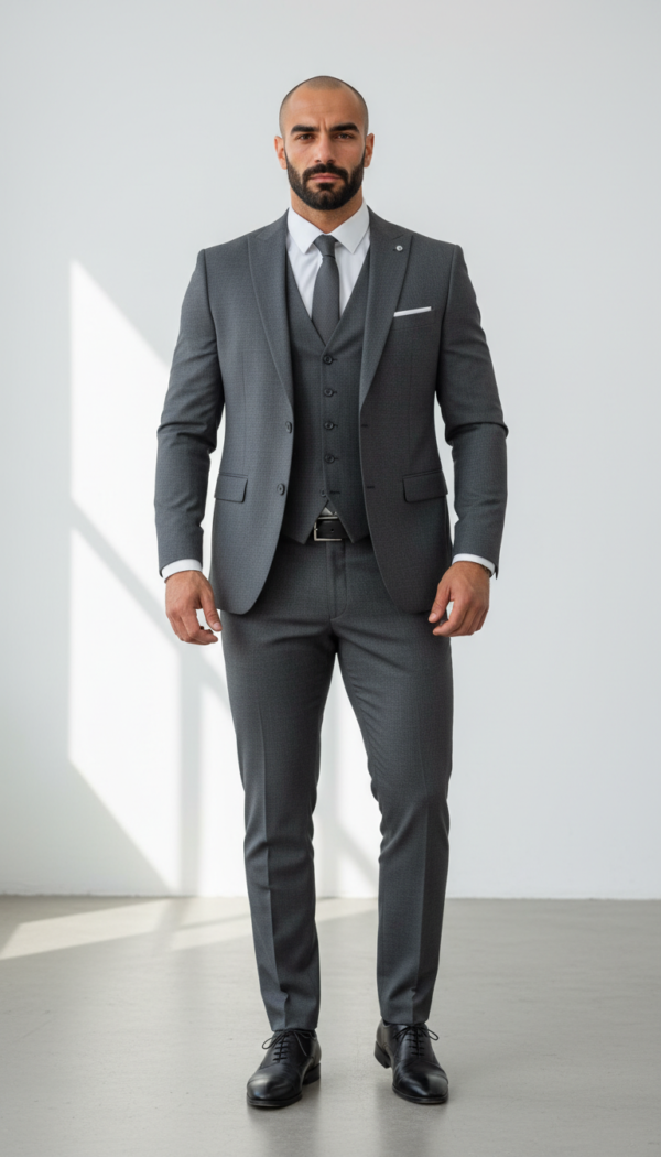 Men's 3 piece Charcoal grey suit for Formal Wedding Events
