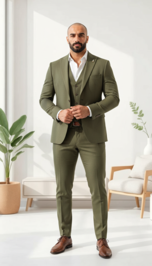 Men's 3 piece Olive Green suit for Formal Wedding Events