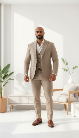 Men's 3 piece beige suit for Formal Wedding Events