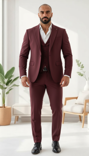 Men's 3 piece maroon suit for Formal Wedding Events