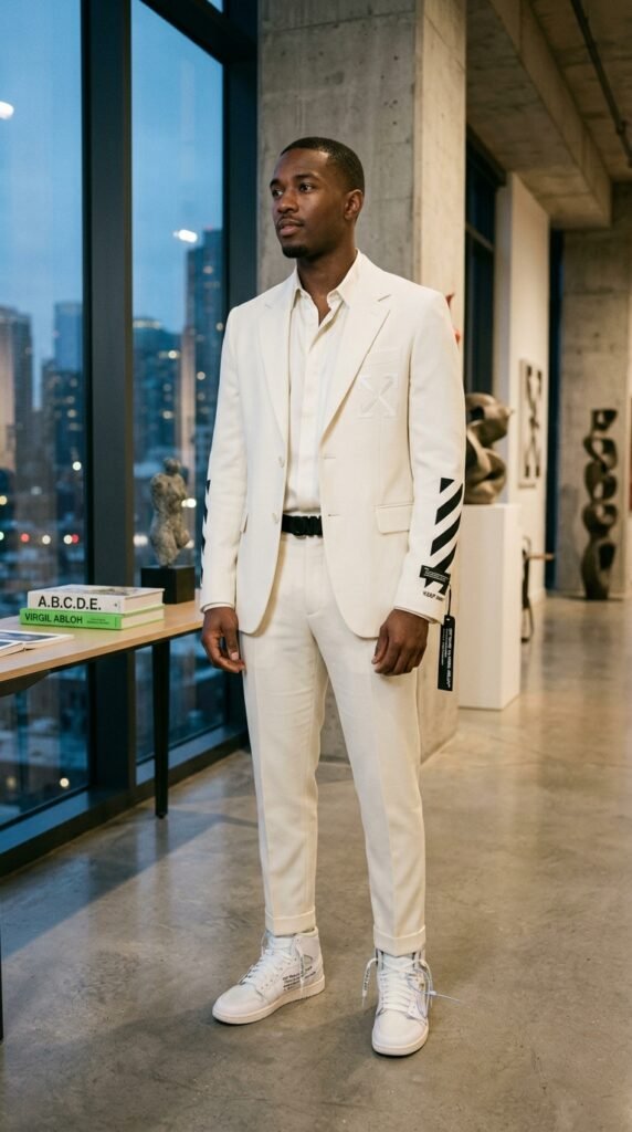 Best colours for a 3-piece summer suit &mdash; fabric swatches in grey, stone, blue, sage, and ivory