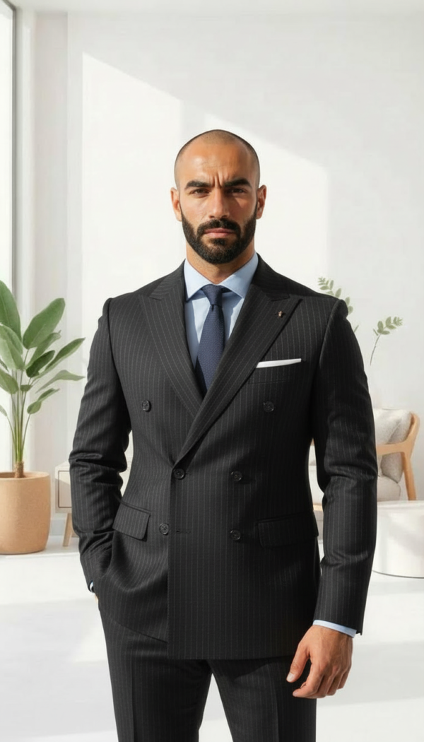 Black Pinstripe Double Breasted Suit | Signature Slim Fit