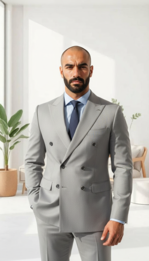 Sky Grey Double Breasted Suit Sky Grey Double-Breasted Masterpiece | Signature Slim Fit