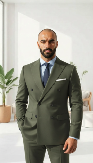 Olive Green Double Breasted Suit | Slim Fit | Dressco Drapers Olive Green Double Breasted Suit | Slim Fit | Signature Slim Fit