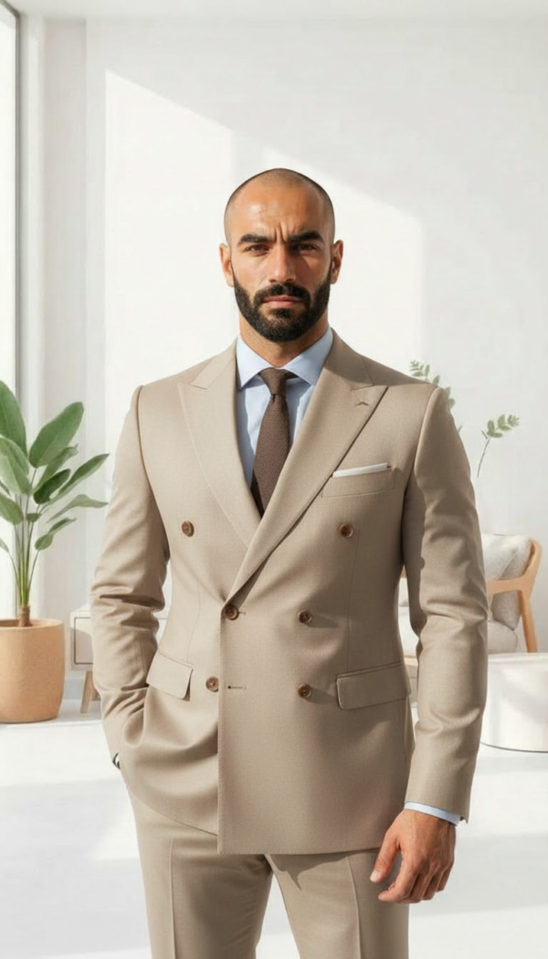 Khaki Tan Double Breasted Suit | Signature Slim Fit