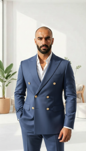 Royal Blue Pinstripe Double Breasted Suit | Elite Gold Button Edition Royal Blue Pinstripe Double Breasted Suit | Elite Gold Button Edition