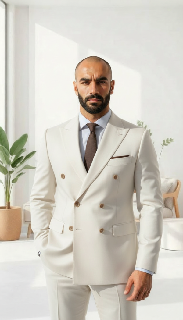 Ivory Cream Double Breasted Suit | Luxury Wedding Suit