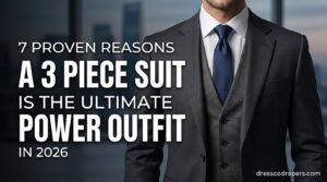 This image captures a confident businessman dressed in a stylish three-piece suit, standing in a modern office setting. The suit is a dark gray or navy color, with a crisp white shirt and a blue tie. The man's attire exudes professionalism and sophistication, making him a compelling figure in the corporate world. The blurred background features a cityscape with skyscrapers and windows, adding a sense of urbanity and dynamism to the scene. The overall mood is one of success, ambition, and leadership, making this image perfect for use in business and finance-related contexts.