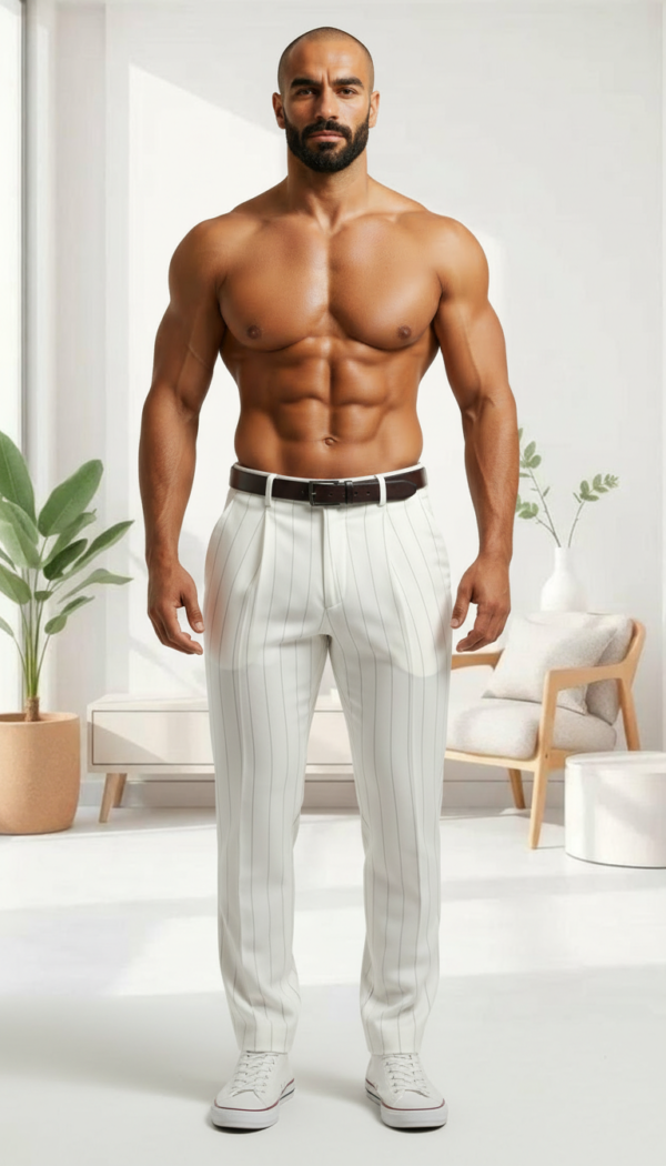Arctic White Men's Athletic Fit Pinstripe Trousers | Pinstripe Series