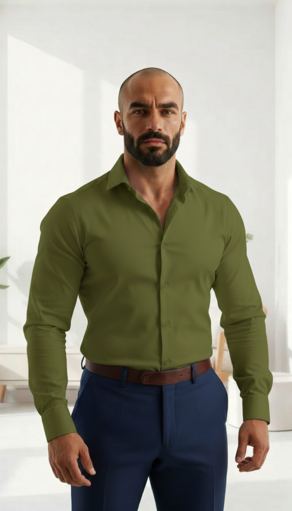 Dark Olive Formal Shirt (Slim / Modern Fit)